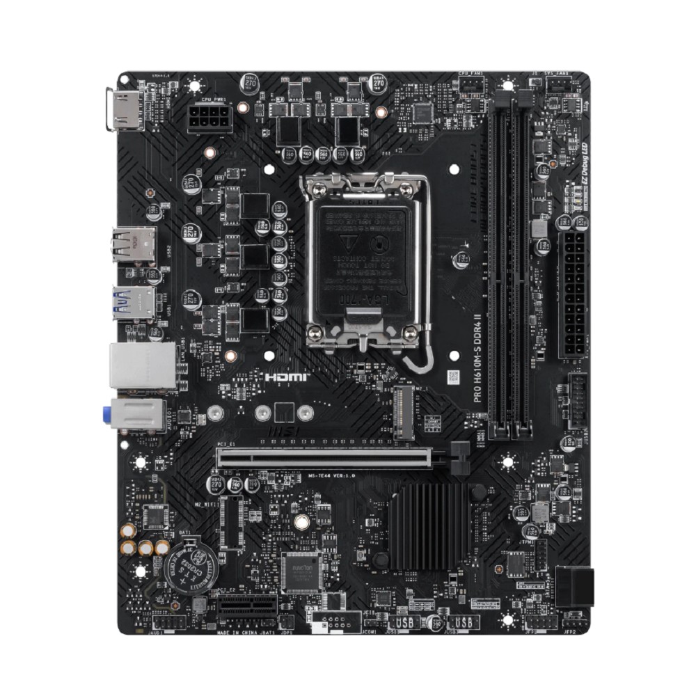 MSI PRO H610M-S DDR4 II  H610, LGA1700, 2*DDR4, 1*PCIEx16, 1*PCIEx1, 1*M.2, 2*USB3.2Gen1, 4*USB2.0, 2*SATA3.0, 1G, HDMI, M-ATX, RTL