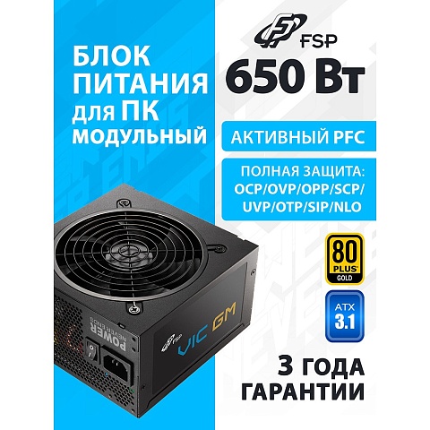 Блок питания FSP VIC-650GM ATX 650W, 80+ GOLD (PPA6507204) модульный